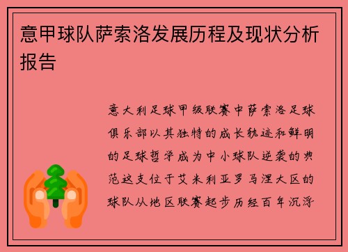 意甲球队萨索洛发展历程及现状分析报告